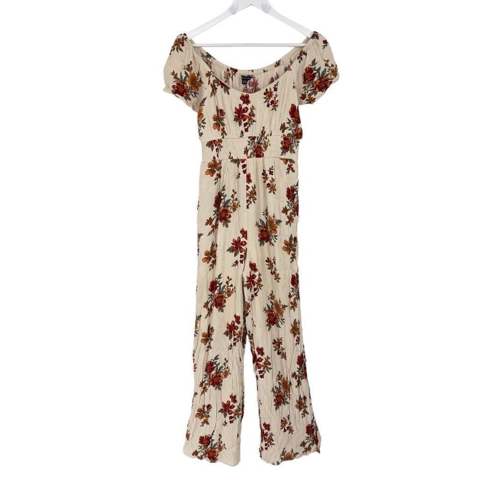American Eagle Gauze Fall Floral Jumpsuit Smocked‎ Small Boho